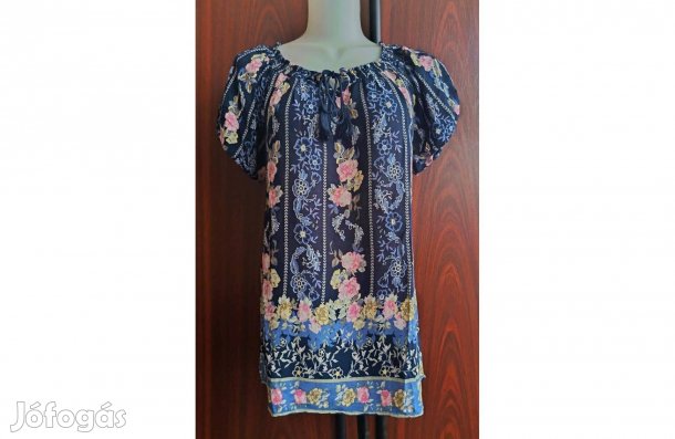 44-es/L/,női,matrózkék,folk hatású,virágmintázatos,megkötős M&Co felső
