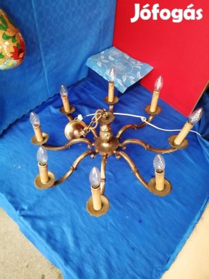 45.000.-Ft! Eladó 8 karú, tömör, réztestű, gyertyaégős, csillár!