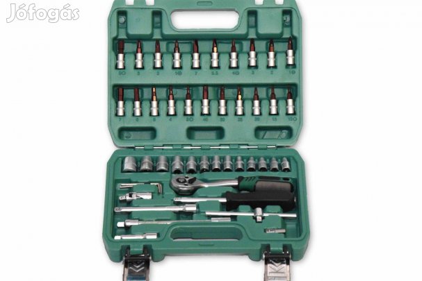 46 db-os dugókulcs és bitfej készlet, 1/4"-os, racsnival