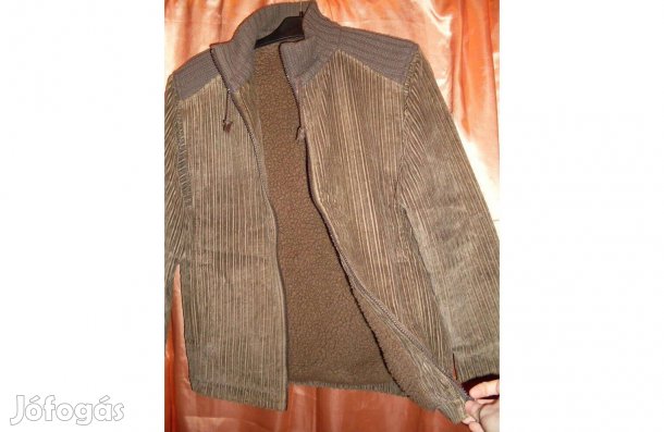 48-as bézs kordbársony kabát meleg bundás béléssel