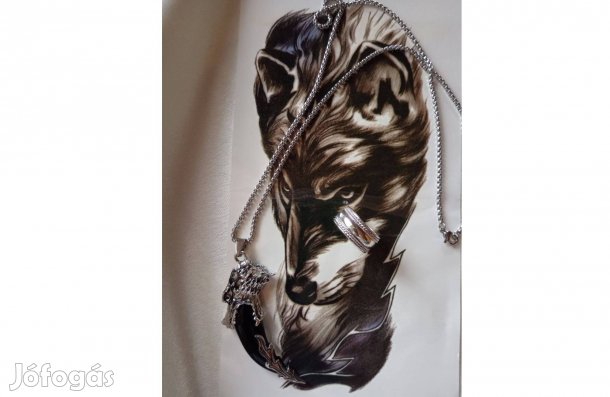 4:1 Farkasfog medál és gyűrű és ideiglenes tetoválás,szatén szütyő