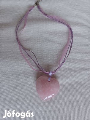 4,5 cm-es szív alakú rózsakvarc medálos nyaklánc - Új
