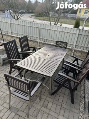 4-6 részes kerti kemény fa garnitúra, automata flip asztallal