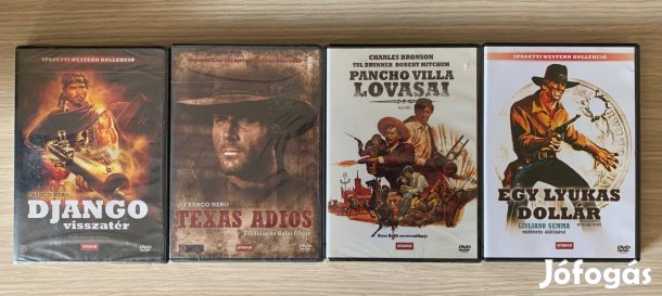 4 darabos spagetti western DVD csomag újszerű, és bontatlan filmek