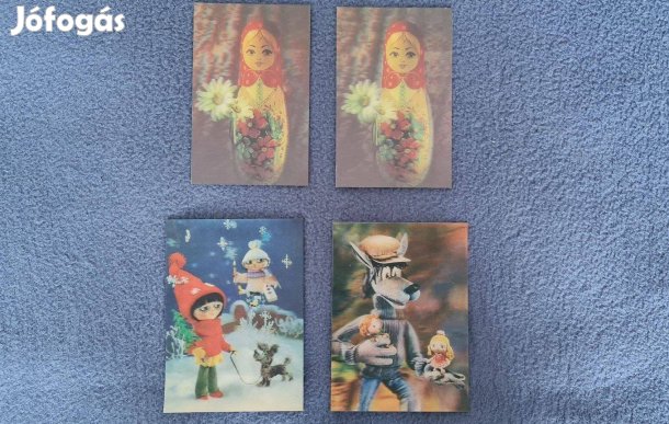 4 db 3D retro képeslap