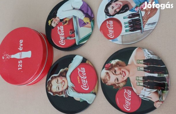 4 db Coca-Cola poháralátét fém tartóban