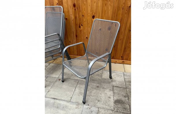 4 db Extra Erős Acél Kerti Szék Szürke Rakásolható