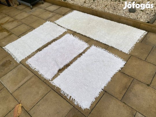 4 db Fehér Szőnyeg Szett Rongyszőnyeg 2 db 65 x 110 cm 1 db 80 x 200