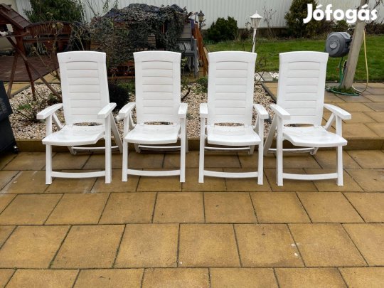 4 db Jardin Extra Erős Műanyag Kerti Szék Összecsukható Dönthető Fehér