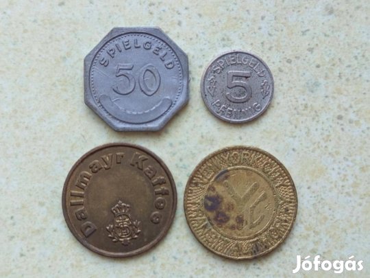 4 db Külföldi Zseton Token Bárca Németország USA stb