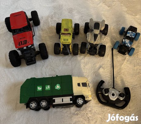 4 db Monster Truck Auto + Távarányítós Kukásautó