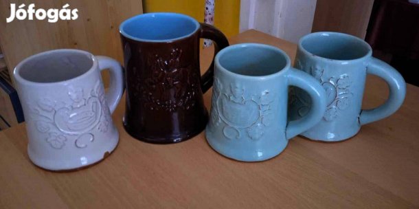 4 db. nagyon régi Városlődi majolika mázas korsó