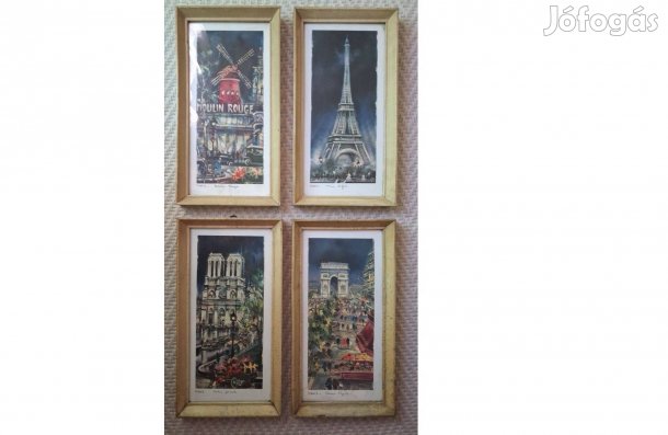 4 db eredeti szignózott keretezett szines szitanyomat Párizsról
