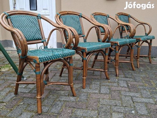 4 db formás, kifejezetten stabil, karfás rattan szék, együtt eladó