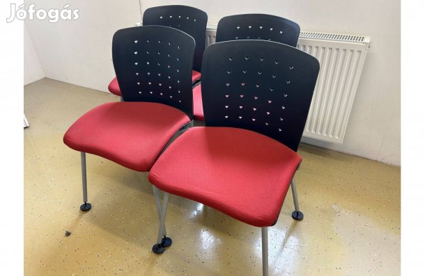 4 db modern tárgyalószék piros kárpit, fém vázas irodai szék szett