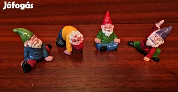4 db-os kerti törpe figura szett vicces pózok, resin anyag