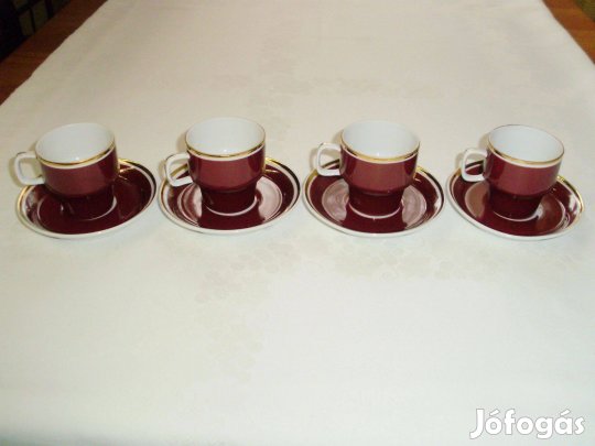 4 db retro Hollóházi porcelán kávés mokkás csésze + csészealj