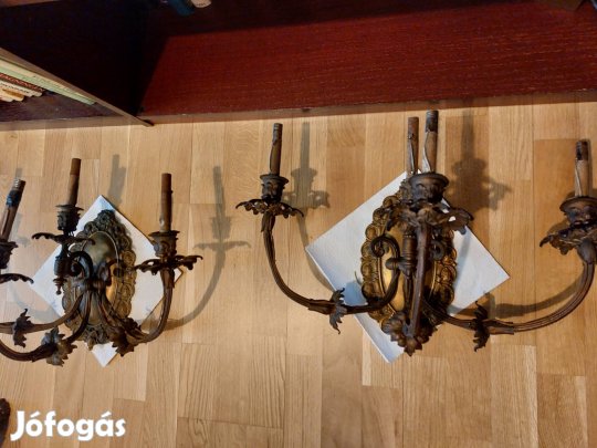 4 karú bronz falikar pár, XIX századi, felújítandó