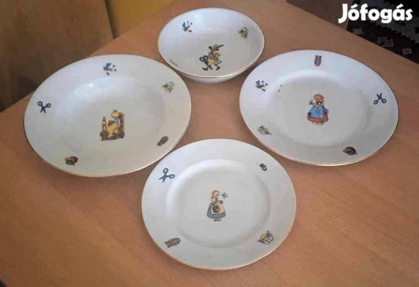 4 részes Zsolnay mesefigurás gyermek tányérszett