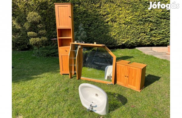 4 részes fenyő fürdőszoba bútor mosdóval és csapteleppel