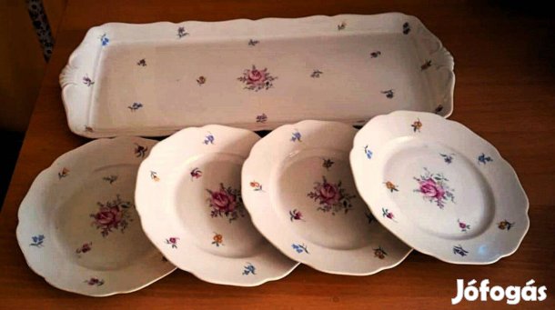 4 szem. Vintázs rózsás süteményes készlet, Haas & Czjzek porcelán