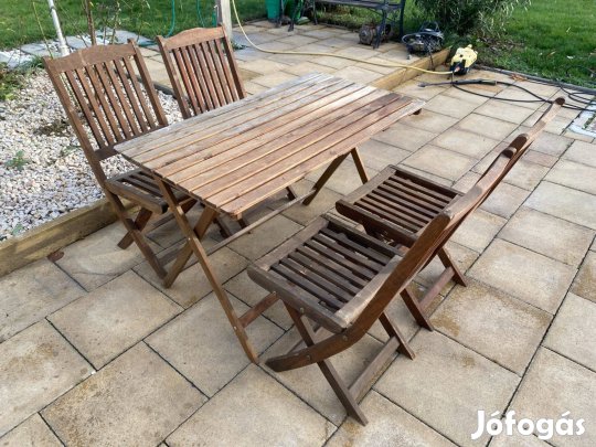 4 személyes Tömör tikfa Kerti Garnitúra Asztal + 4 db szék
