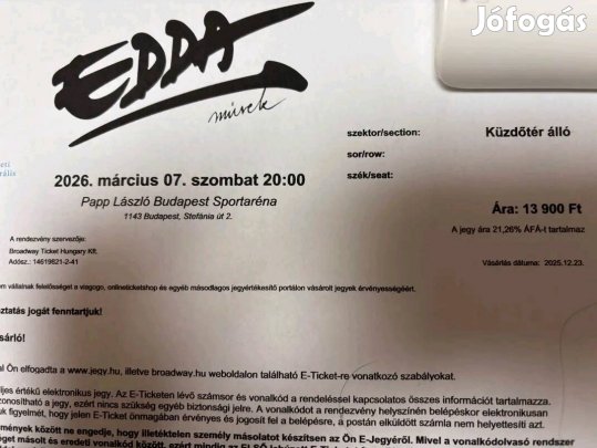 4db edda állo jegy eladó