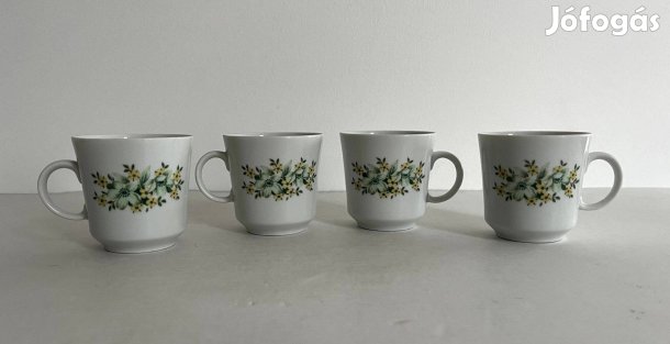 4db zöld sárga virágos virágmintás Alföldi porcelán mokkás kávéscsésze