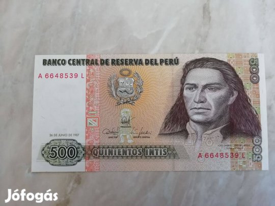 500 Intis Perui papírpénz 1987-es hajtattlan