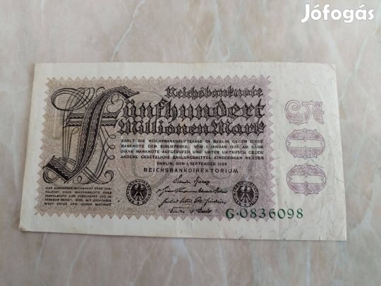 500 Millió Márka 1923-as vízjeles papíron Német papírpénz