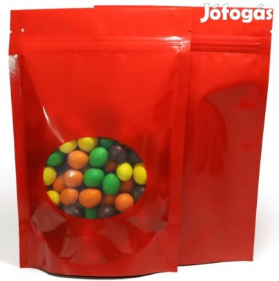 50db. 8,5x13x3cm-es Visszazárható Talpas Tasak Piros  (6003)