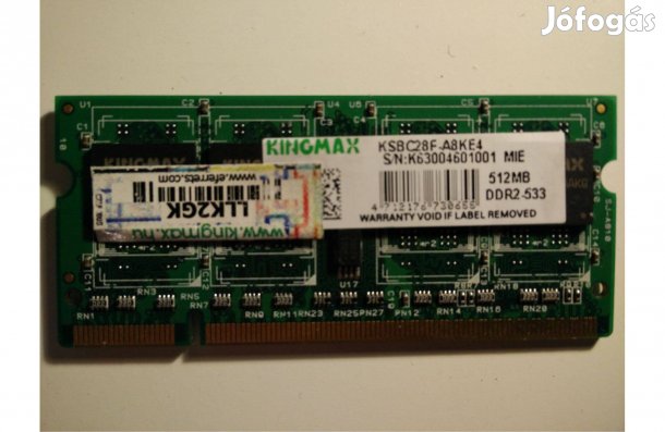 512 MB Kingmax 533 MHz PC2-4200S DDR2 tesztelt laptop memória