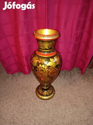 52cm retro orosz Hohloma kézzel festett faváza 