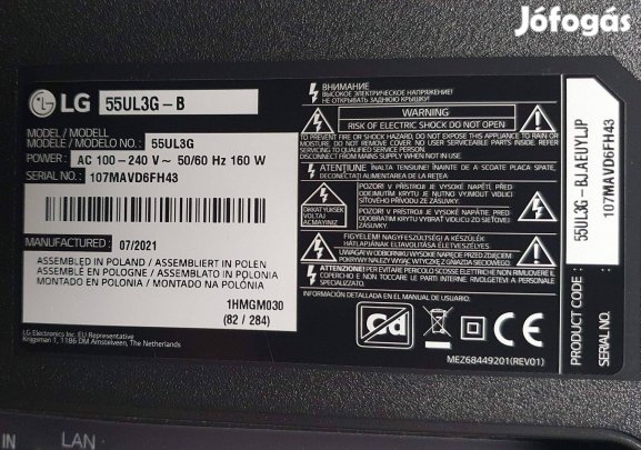55UL3G-B LED Tv kijelző monitor hibás törött alkatrésznek eladó