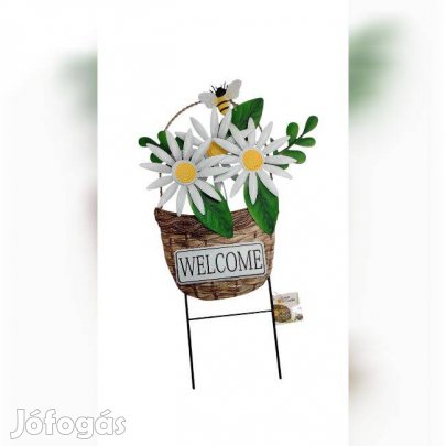 55 cm-es fém kerti dísz százszorszép virágokkal, kültéri dekoráció