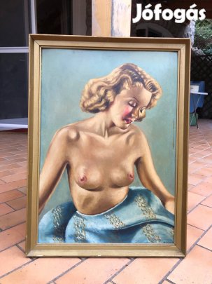 56x77cm akt olajfestmény fatáblán