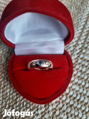 585 Új Gyémánt Köves 14K Arany Gyűrű Zafírral