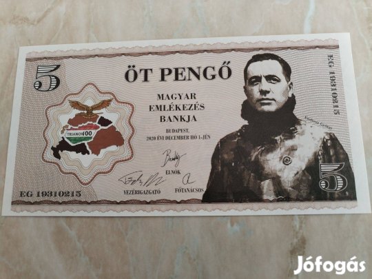 5 Pengős papírpénz 1920-2020 Trianon emlék