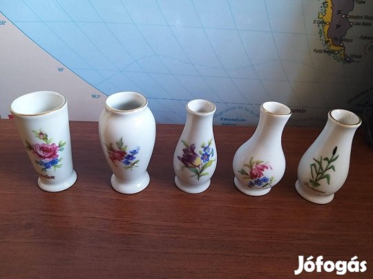 5 +1 db mini hollóházi festett porcelán váza