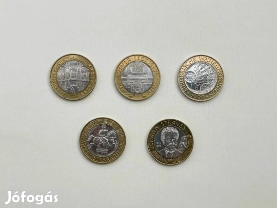 5 darab osztrák bimetál 50 schilling emlékérme 1996-1999