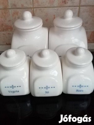 5 darabos porcelán antik fűszertartó 2 db. nagyméretű, 3 db. kisebb