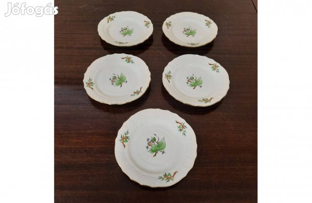 5 db Herendi hecsedli, csipkebogyó mintás porcelán süteményes tányér