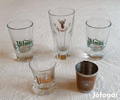 5 db Vilmos / St. Hubertus / Unicum Barista Pálinkás Pohár Szett