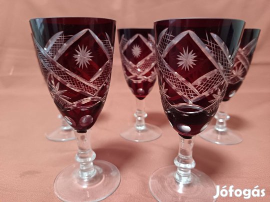 5 db = Lila kristály boros pohár készlet egyben eladó !