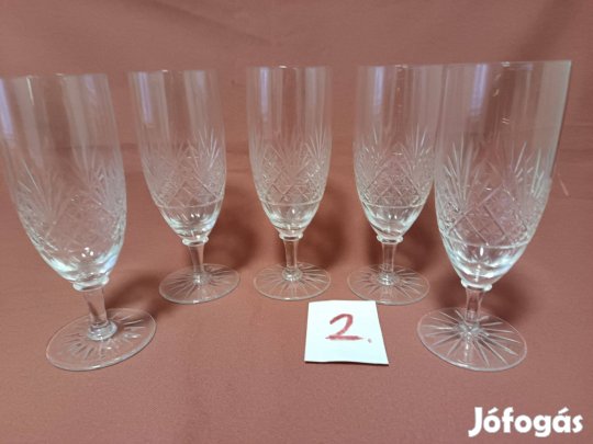 5 db = Régi csiszolt magas pezsgős üveg italos pohár készlet eladó ! 2