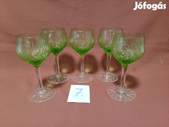 5 db = Régi csiszolt zöld üveg italos pohár készlet eladó ! 7