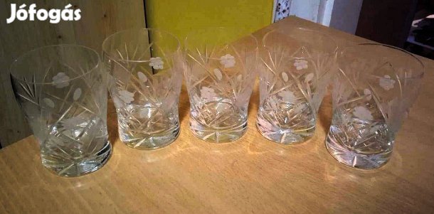 5 db.-os régi, gyönyörű orosz metszett kristálypohár készlet