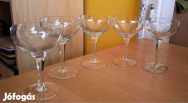 5 db. régi, békebeli lehelet vékony pezsgős/martinis pohár