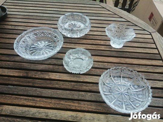 5 db ólomüveg hamutál és vázácska együtt