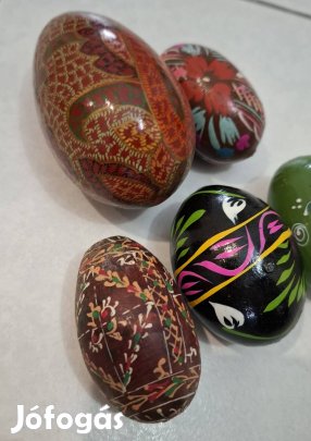 5 db régi festett húsvét fatojás